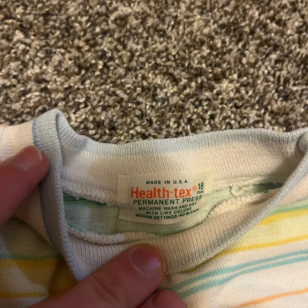 Vintage Health-Tex Overalls Outfit 18 Month Boy Blue Shoe USA Made Striped‎ 90s